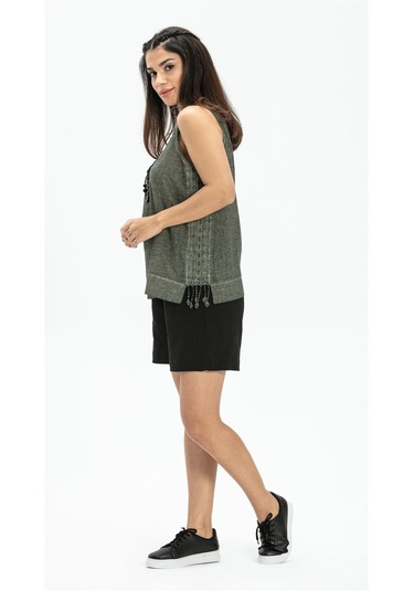 Kolsuz Poplin Zeyno Bluz Haki Hk Haki