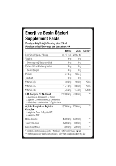 Dynamic Amino Liquid & Eaa - 1000 Ml - 40 Servis - Pre Workout