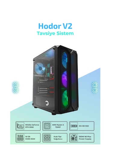 IH Hodor V2 R5-7500F 16 GB 512 GB SSD 8 GB RTX5060 FreeDos Masaüstü Bilgisayar