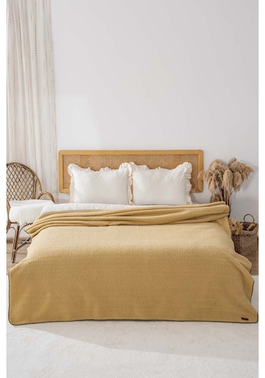 Hardal Valencia Sherpa Çift Kişilik Peluş Battaniye Hardal