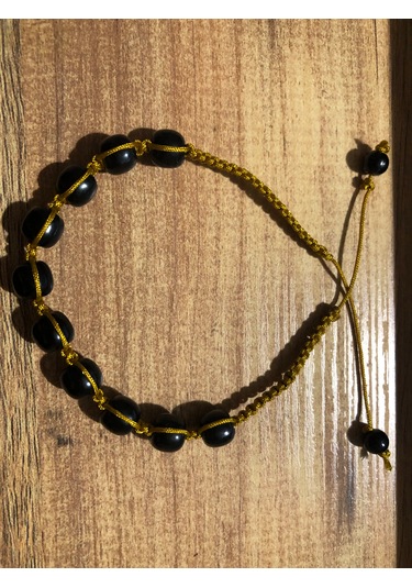 Siyah Boncuklu Bijuteri Bileklik Altın