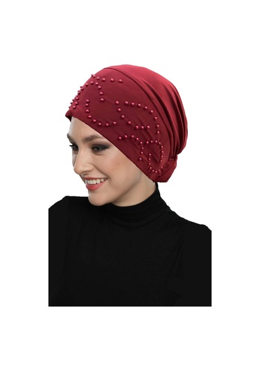 TOPUZLU BORDO HAZIR TÜRBAN TESETTÜR BONE Bordo