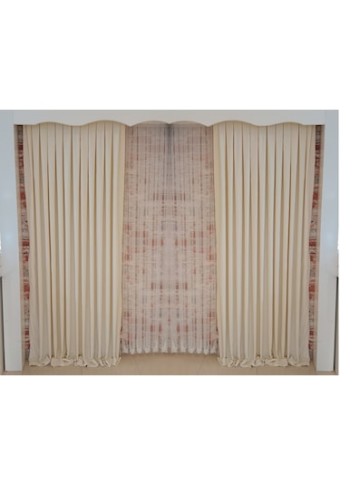 Bej Renk Fon Kadife Perde Çift Kanat 1/3 Sık Pileli Dikim V-02 Bej