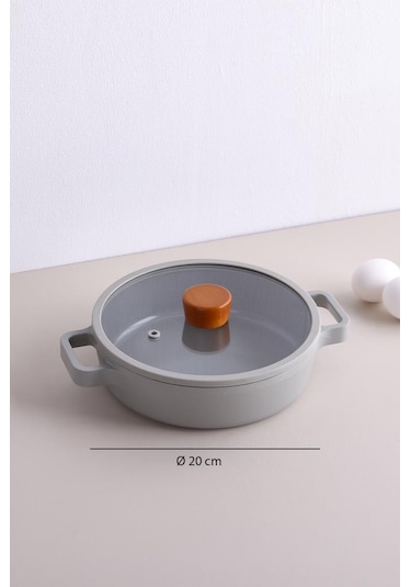 Neoflam Fika Cam Kapaklı Alüminyum 2'li Sahan Set 20 - 22cm Gri
