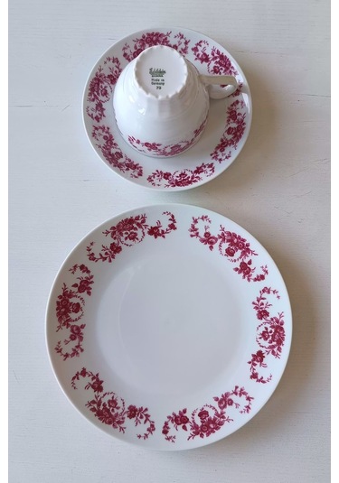 Edelstein 73 Pembe Gül Desenli Vintage Çay Fincanı Seti 3 Parça Pembeçiçek