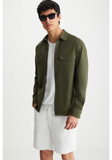 Nader Erkek Kalın Dokuma Kanvas Kumaşlı Gömlek Tipi Haki Ceket