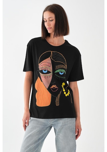 Alexandergardı Baskılı Basic Kadın T-shirt Ekru