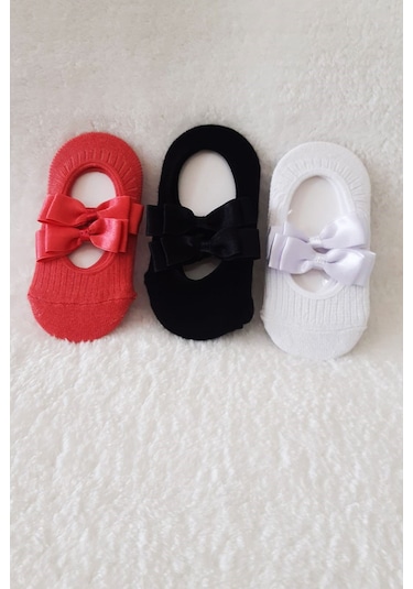 3lü Kız Bebek Fiyoklu Babet Çorap Pamuklu Çapraz Bantlı Esnek 001