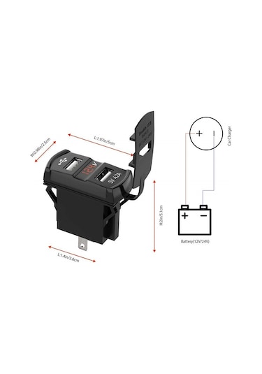 Bfy Ikili Usb Soketi + Voltmetre Kare