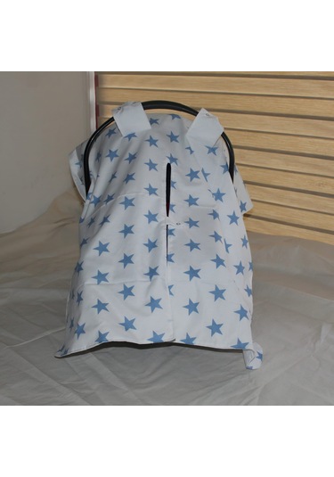 Bebek Puset Örtüsü Çift Katlı Astarlı Puset Örtüsü Mavi Yıldız Desenli Çıt Çıtlı Puset Örtüsü Mavi - Beyaz