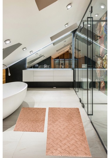 Desenli Tavşan Tüyü Yumuşak 2 Li Banyo Paspası Kaymaz Tabanlı Klozet Takımı Camel Camel