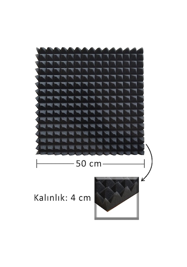 Akustik Ses Yalıtım Süngeri Yapışkanlı 15 Dns 50x50x4 Piramit Kesim