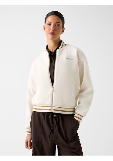 Guess Melton Tam Fermuarlı Kadın Bomber Ceket V6rl00wm072 Ekru