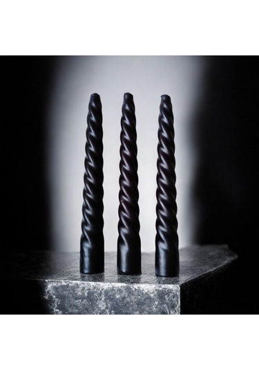 Denic 3 lü Siyah İtalyan Burgulu Şamdan Mum  Kıvrımlı Mum