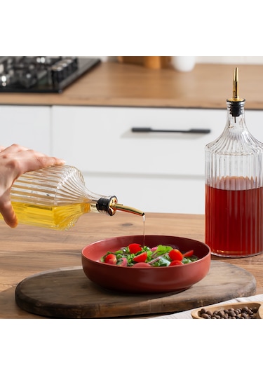 Porsima Viking 18114 2li 1000 Ml Cam Şişe Yağlık Sirkelik Çift Kapaklı Gold Altın