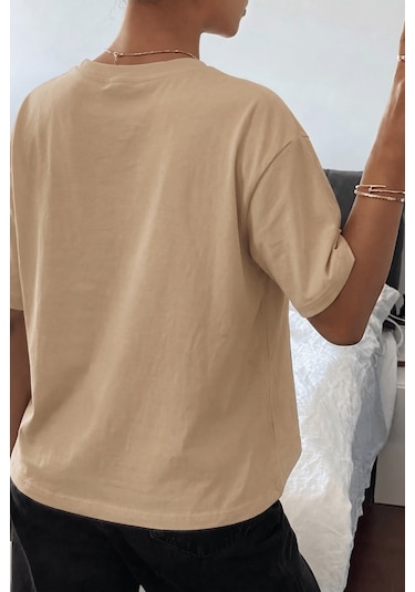 Genıus Store Kadın Tişört Gri Bisiklet Yaka Basic Tişört %100 Pamuk Rahat Kalıp T-shirt Basıc-kadın Bej Genıus Store Kadın Tişört Gri Bisiklet Yaka Basic Tişört %100 Pamuk Rahat Kalıp T-shirt Basıc-kadın Bej