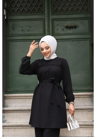 Fırfır Detaylı Tesettür Siyah Takım Siyah