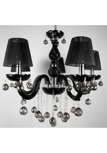 Avize Siyah Salon Oturma Misafir Yatak Odası 5 Li Cam Kol 10'lu Siyah