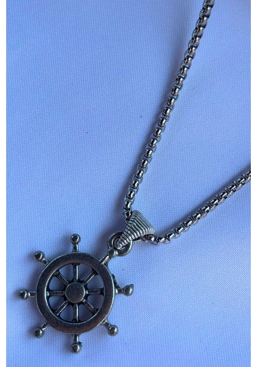 Dümen El İşçiliği Paslanmaz Çelik Zincir Erkek Kolye Gümüş