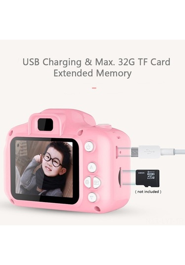 Youtek Çocuklar İçin Eğlenceli 1080p Çift Kameralı Mini Fotoğraf Makinesi - Pembe