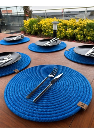 6 Lı Yuvarlak Supla Takımı Kolay Temizlenebilir, Modern Sofralar İçin Koyu Mavi