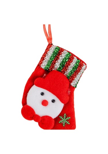 Yılbaşı Süsü Çorap Kardan Adam Desenli Kırmızı 11 Cm