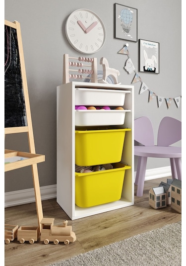 %100 Mdf - Small Mono 4 Sepetli Oyuncak Dolabı Sarı