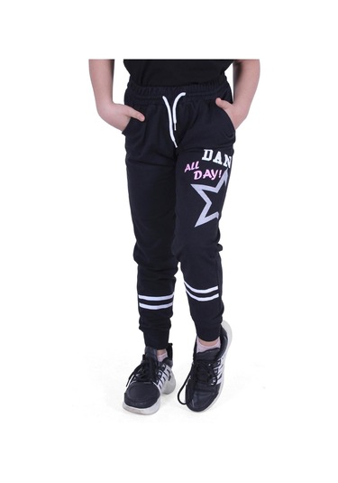 Fyk Kids All Day Yazı Baskılı Kız Çocuk Eşofman Altı Siyah