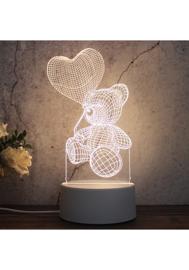 Sones Beyaz Taban Yaratıcı 3d Üç Renkli Led Dekoratif Gece Lambası, Düğme Fiş Versiyonu, Şekil: Aşk Balonu Ayı Çok Renkli