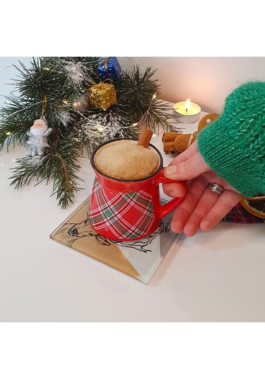 Decorita Cam Bardak Altlığı Mutlu Yıllar Happy Deer 4'lü Takım Çok Renkli