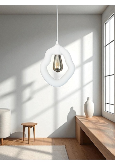Bohem Beton Görünümlü Modern Minimalist Avize Ayarlı E27 Duy Salon Mutfak Yatak Odası Ofis Kafe Beyaz