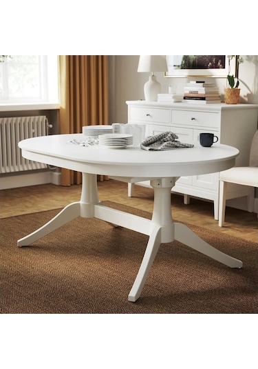 Ikea Beyaz Modern Yemek Masası - Oval Yemek Masası