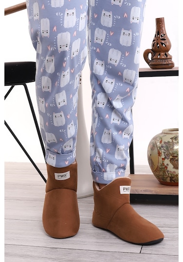 U001 Erkek Kadın Çocuk Ev Pandufu Botu Ev Ayakkabısı Hardal