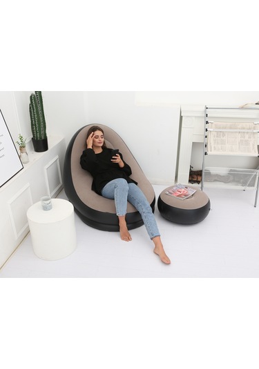 Ikkb Şişme Tembel Koltuk Pedallı İki Parçalı Taşınabilir Dış Mekan Mobilyaları Ayak Pompalı Kahve Kahverengi