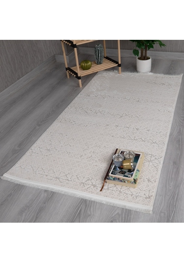 My Evilla Modern Dekoratif Star Seri Krem Açık Gri Dokuma Halı