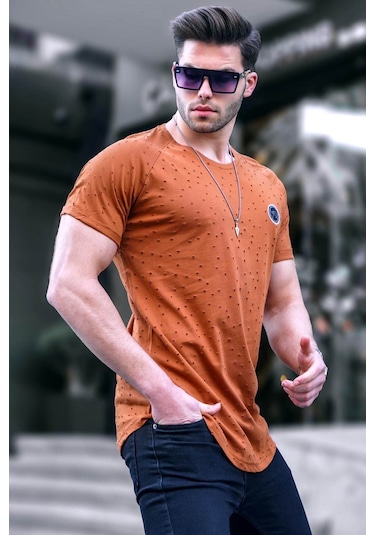 Madmext Madmext Yırtık Detaylı Camel Tişört T4002-camel Camel