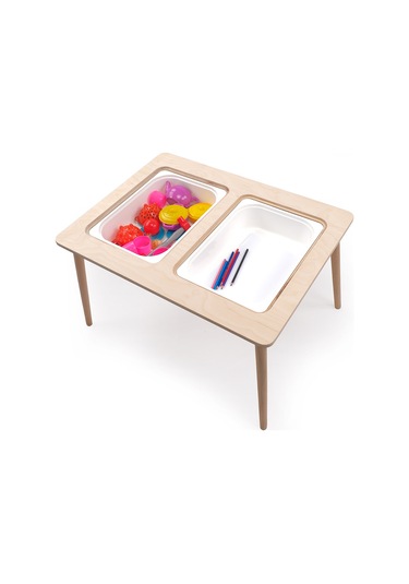 Montessori Çocuk Ahşap Oyun Etkinlik Çalışma Masası, 2 Saklama Alanlı Ahşap