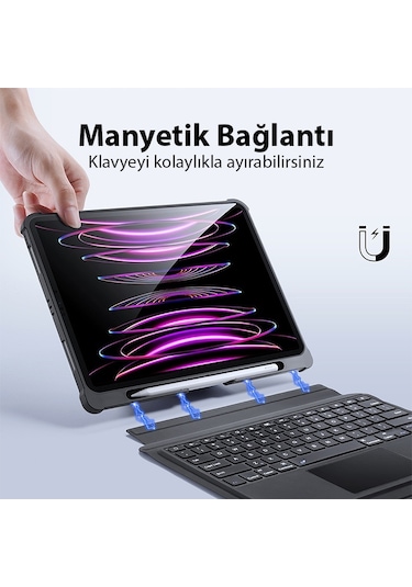 iPad Uyumlu Pro 12.9 2022-2021-2020 Sk Bluetooth Klavye Touchpad Kılıf