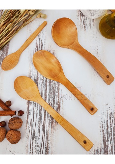 Ahşap Tahta Mutfak Kaşık Seti 4 Parça Kayın, Şimşir Ağacı 4-3