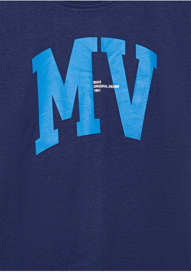 Çocuk Mavi - Mv Logo Baskılı Lacivert Tişört 6610213-70491 Lacivert