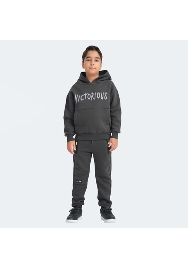 Slazenger LEXUS Çocuk Kapüşonlu Cepli Koyu Gri Sweatshirt
