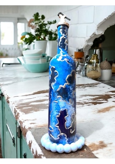 El Yapımı Altın Varaklı Yağdanlık Tasarım Sunum Standı İle Şık Mutfaklar Ve Sofralar Mavi