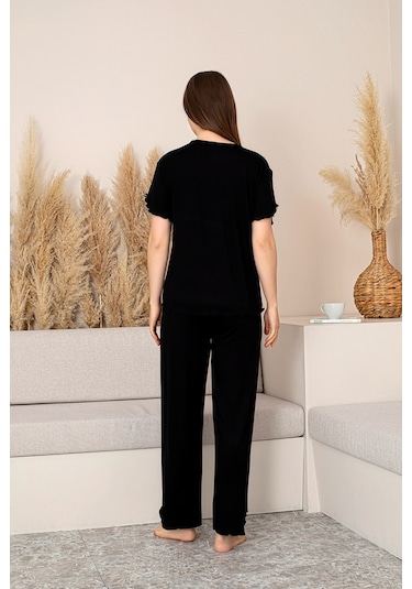 Bambu Kumaş Büyük Beden Kadın Dantelli Kısa Kollu Pijama Takımı Yumuşak, Nefes Alabilir, Şık Ve Rahat, M-5xl Bordo