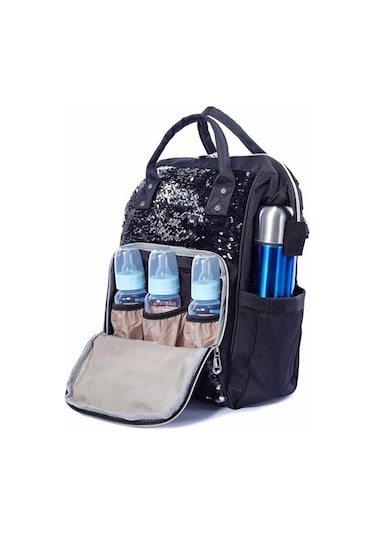 Resmo Bebek Atta Çantası, Anne Bebek Bakım Çantası - Siyah Pullu