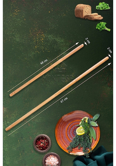 Zümrüt Serisi Ahşap Hamur Açma Oklavası Merdane Börek Seti 6 Lı