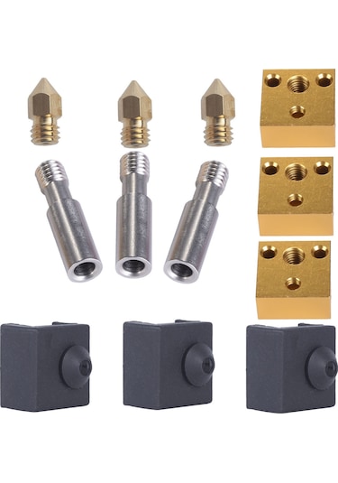 Yuntech01 Mk8 Füzyon Başlığı Değişim Seti - 3 Adet Paslanmaz Çelik Damla, Isıtıcı Blok, Gövde Ve Silikon Kapak - Cr10/ender3 Serisi 3d Yazıcı Uyumlu Çok Renkli