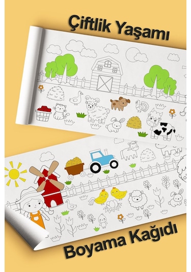 Melolisa Çiftlik Yaşamı Dev Boyama Kağıdı 2.5 Metre Tatil Aktivite Rulosu - Çocuk Eğitici Boya Rulo Kağıt