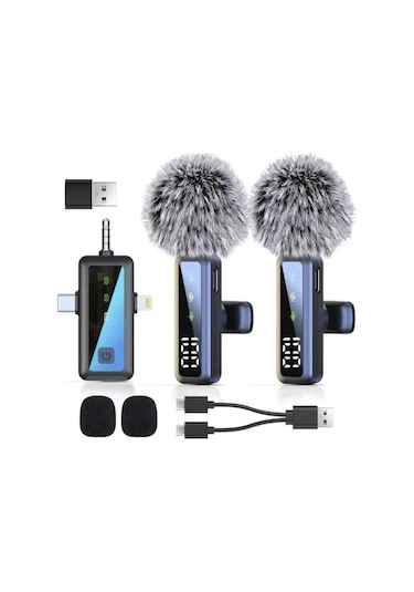 H68 Type-c + Lightning + Aux 2li 3in1 Kablosuz Yaka Mikrofonu