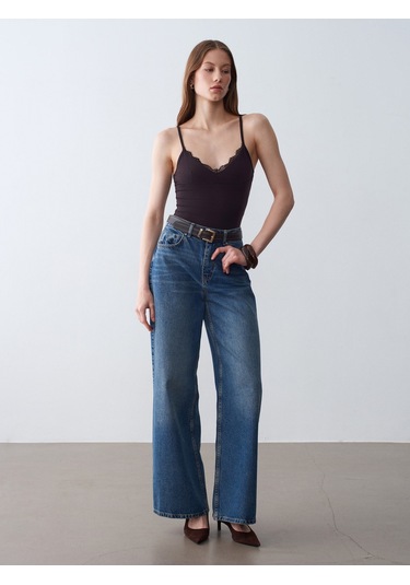 Dilvin 21191 Dantelli Top-koyu Kahve