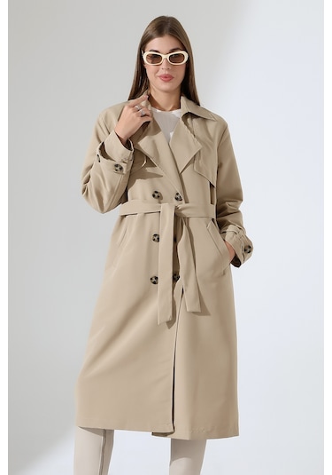 Amazon Keten Kumaş Diz Altı Yumuşak Dokulu Düğmeli Astarlı Trenç Kot Taş Taş